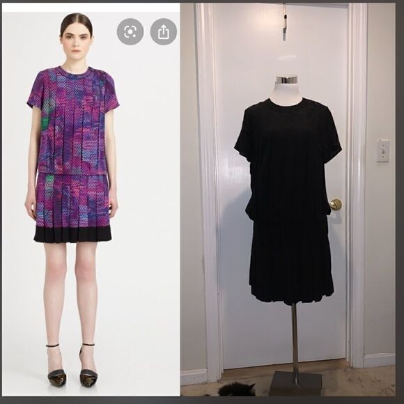 Proenza Schouler NWOT Pleated Silk Drop Waist Mini Dress in Black Size 8 - Picture 5 of 12